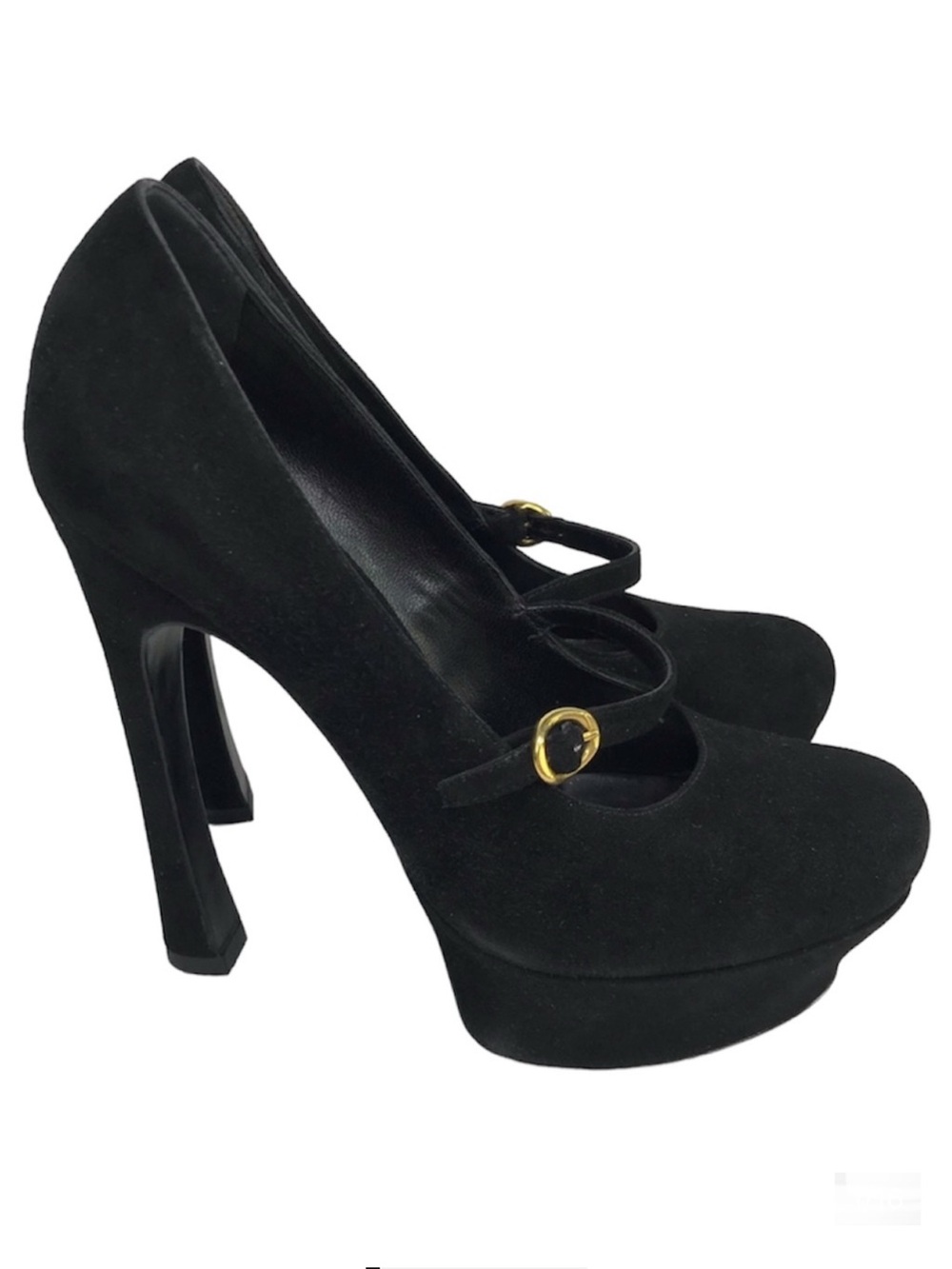 YSL Yves Saint Laurent Black Suede Tribtoo Mary Jane Platform Heels Size 38